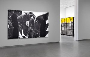 Monochromatic collage art display at Tarrawarra Museum of Art