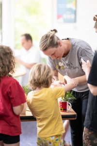 Showing children how to create their own bee habitat